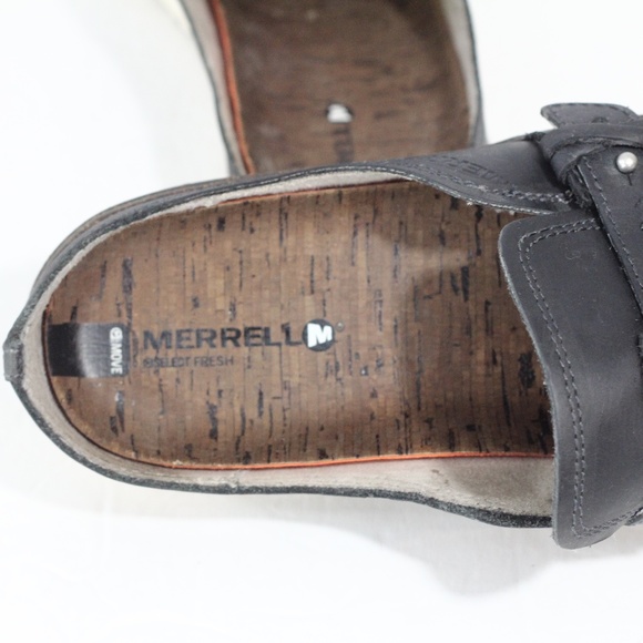 Merrell Shoes Women Leather Clogs sz 8.5 Slip on Black Flat - Picture 7 of 8